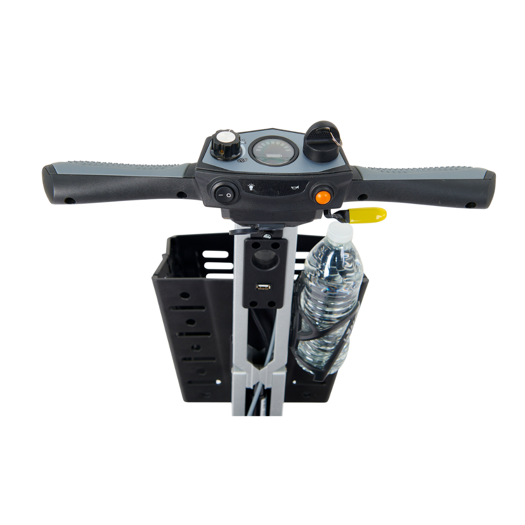 Golden Buzzaround Carry-On Folding Airline Approved Travel Scooter - Steering and Carrying Basket