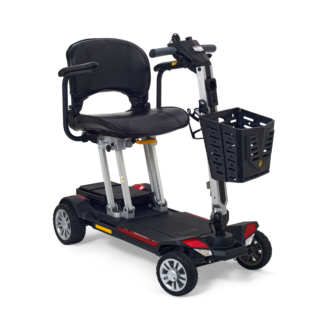 Golden Buzzaround Carry-On Folding Airline Approved Travel Scooter - Velvet Red front right
