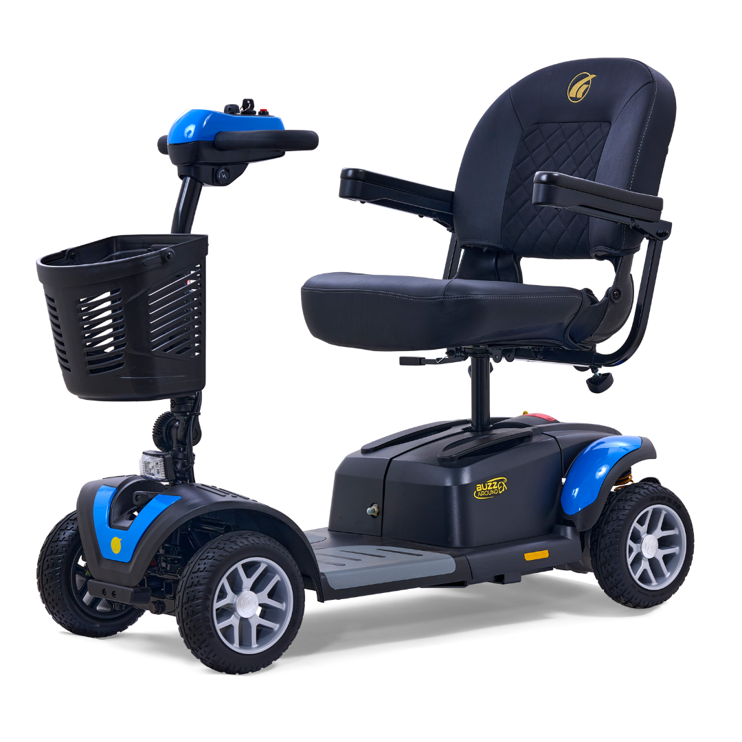 Golden GB148 BuzzAround EX 4-Wheel Long Range Travel Scooter - Blue front left