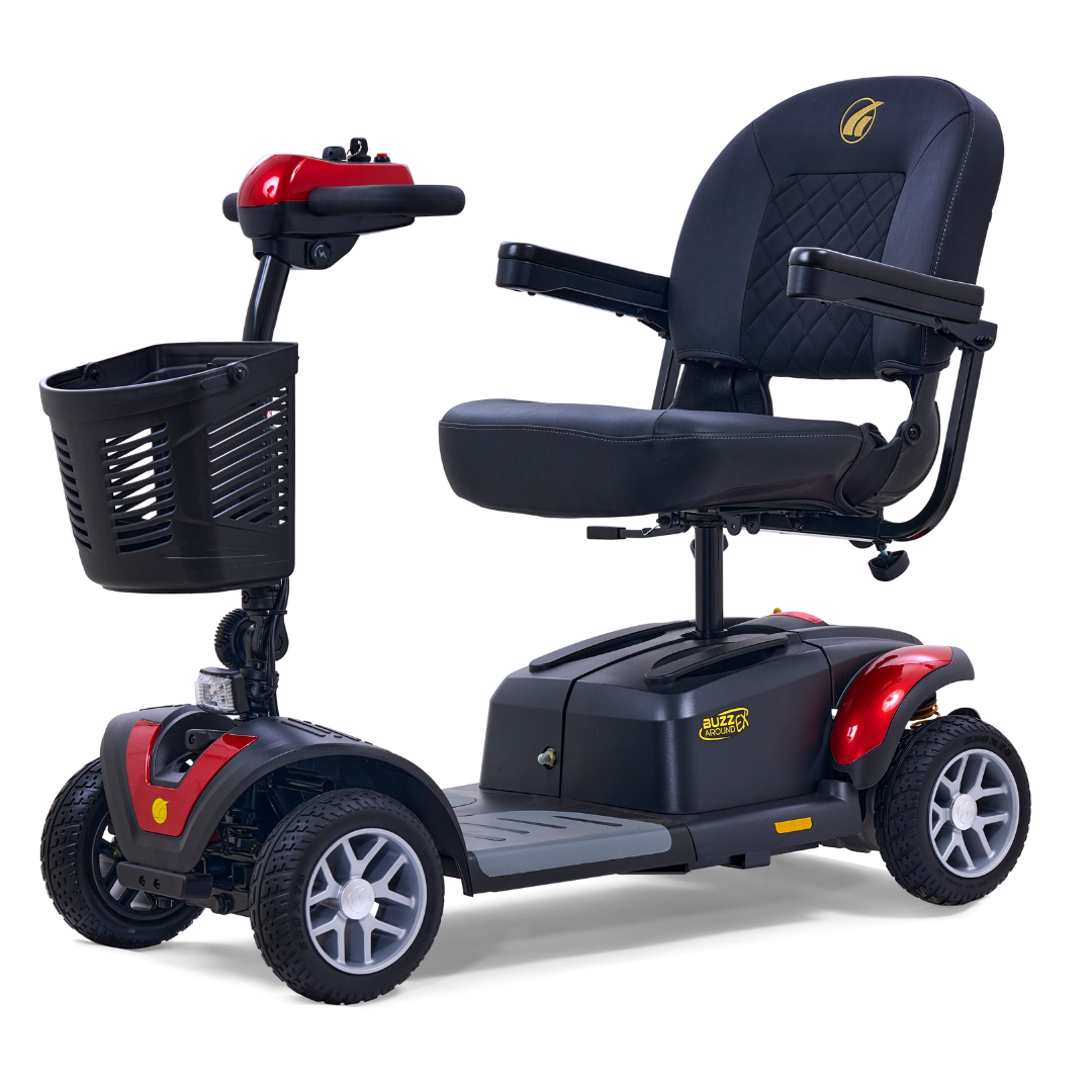 Golden GB148 BuzzAround EX 4-Wheel Long Range Travel Scooter - Red front left