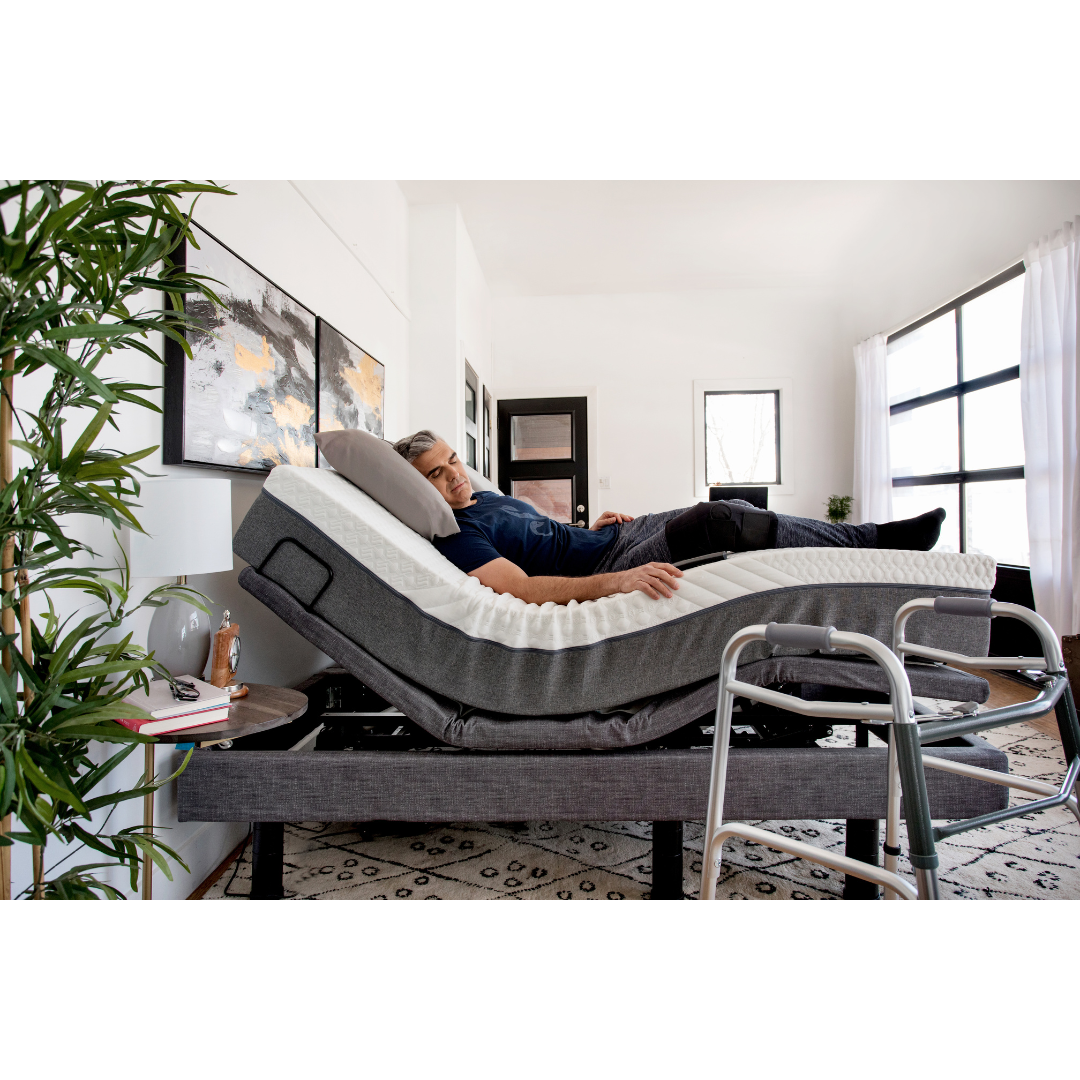 Golden Passport™ Hi Low Adjustable Bed with Dual-Zone Vibrating Massage - With user's head and legs raised