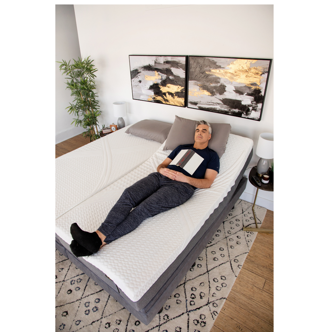 Golden Passport™ Hi Low Adjustable Bed with Dual-Zone Vibrating Massage - With user's head raised while napping