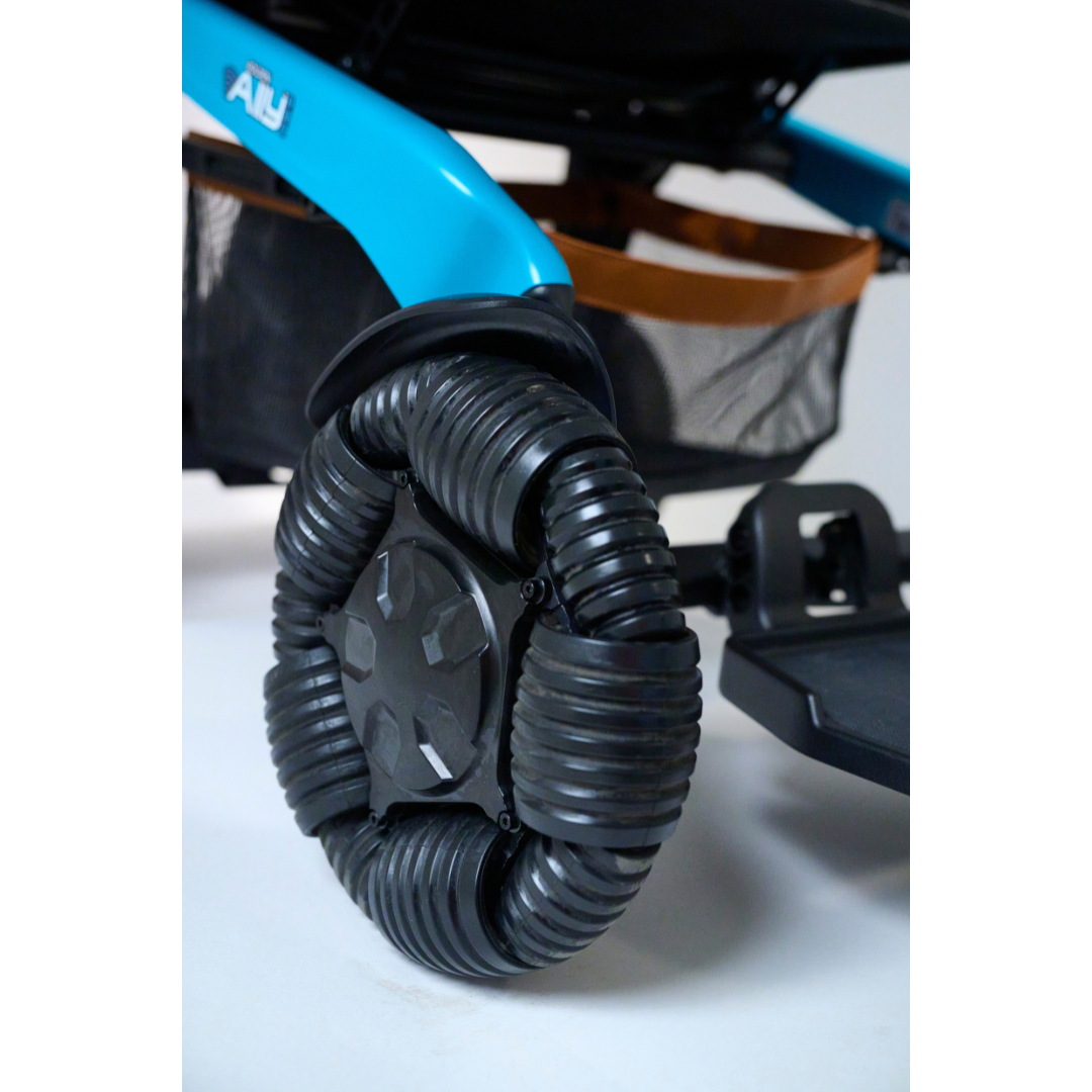 Golden Tech Ally Pro All-Terrain Smart Power Wheelchair - rear wheel attached to teal frame