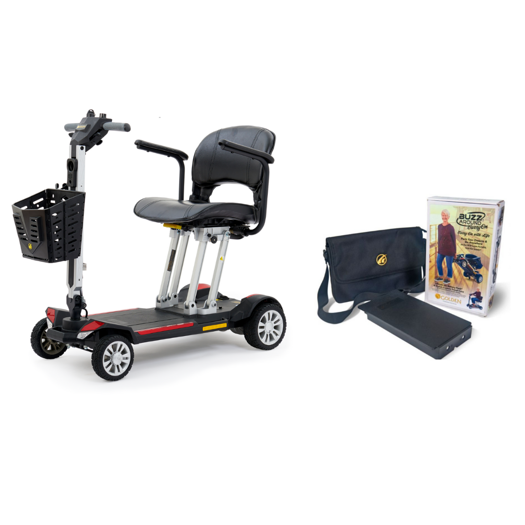 Golden Tech Buzzaround Carry-On Folding Travel Scooter with Travel Battery