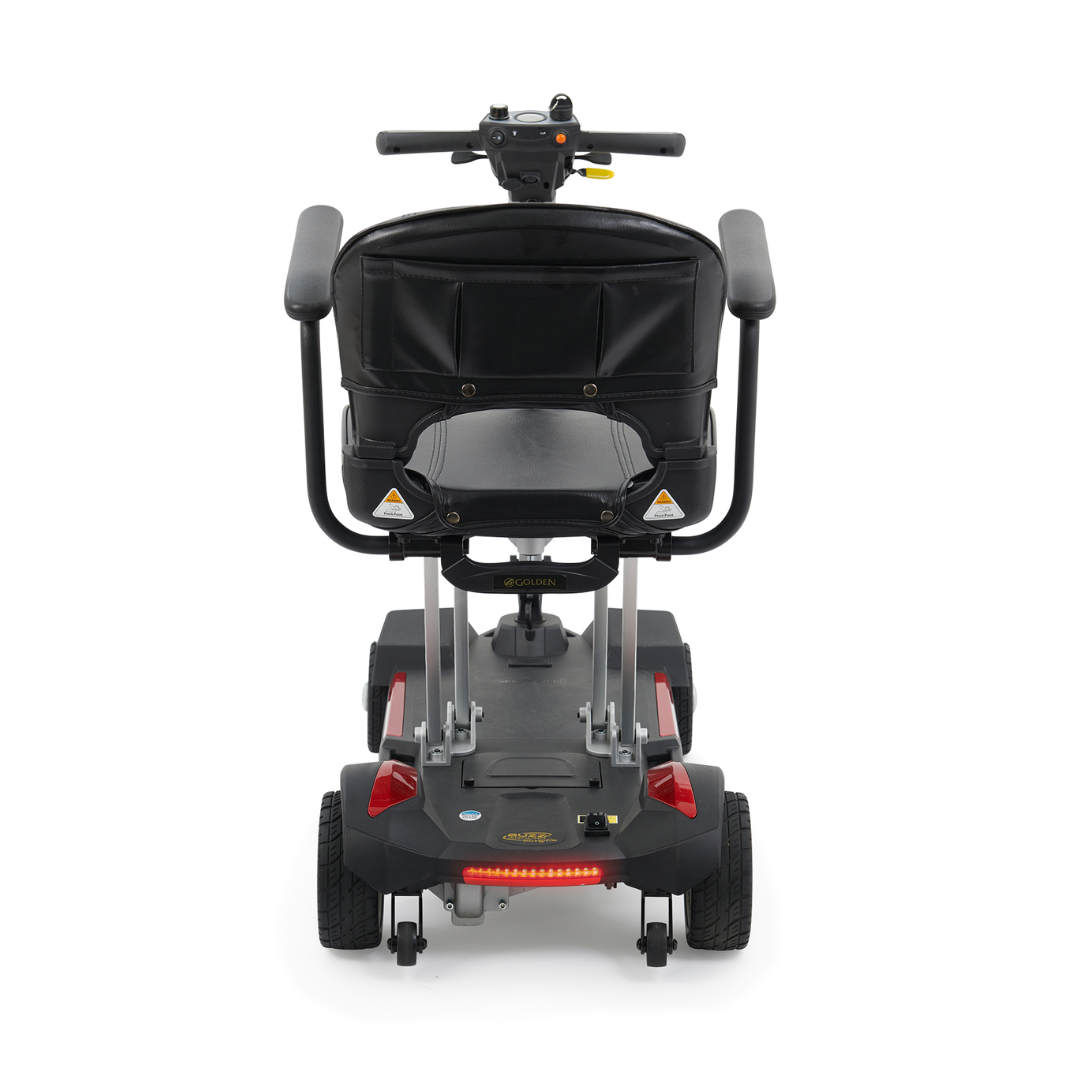 Golden Tech Buzzaround Carry-On Folding Travel Scooter with Travel Battery - Red rear