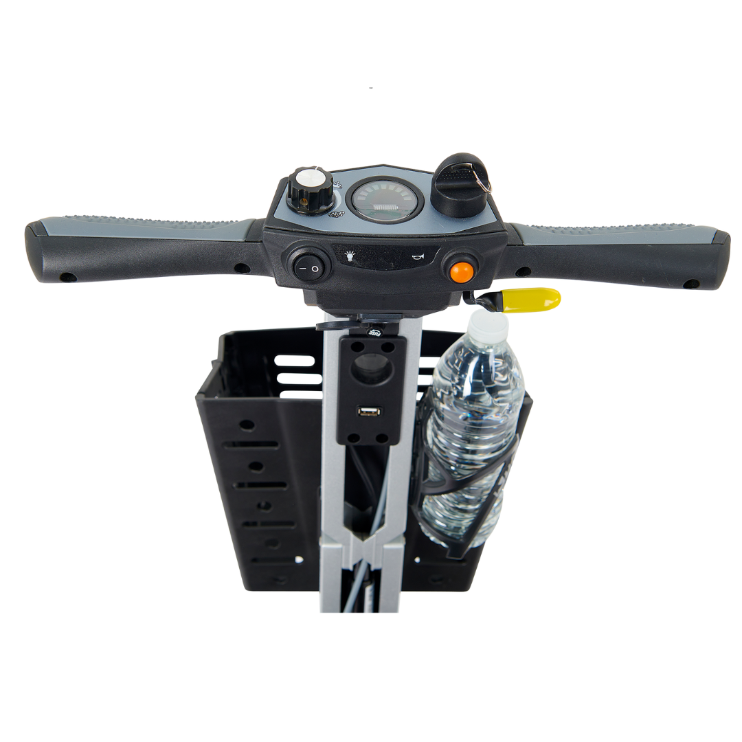 Golden Tech Buzzaround Carry-On Folding Travel Scooter with Travel Battery - steering