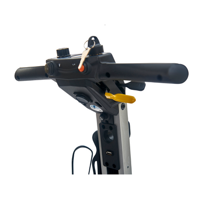 Golden Tech Buzzaround Carry-On Folding Travel Scooter with Travel Battery - steering