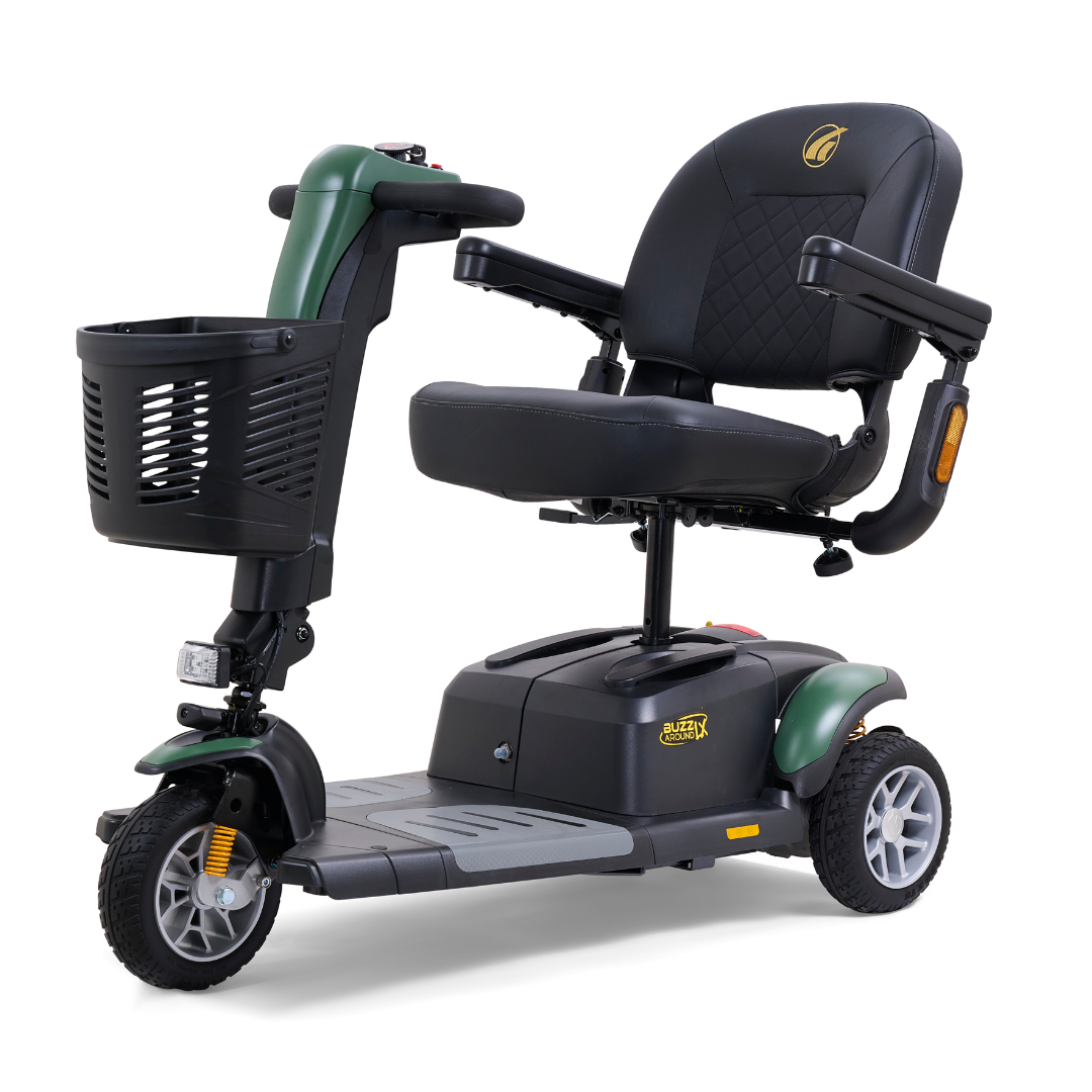 Golden Tech Buzzaround LX - Luxury 3 Wheel Portable Mobility Scooter - Matte  Green left