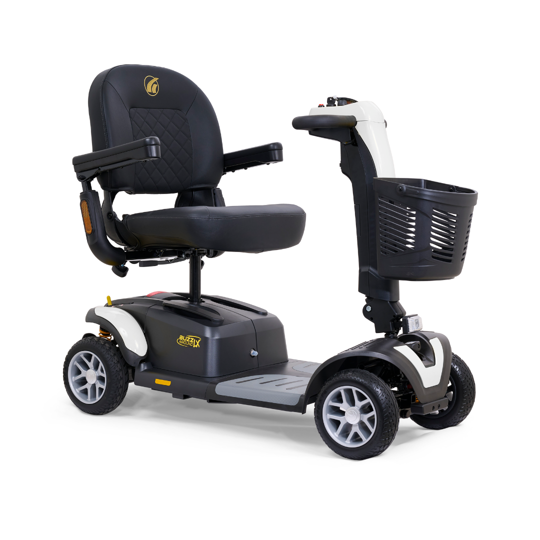 Golden Tech Buzzaround LX Extreme Luxury Full Size Travel Mobility Scooter - 4 Wheel - White front right