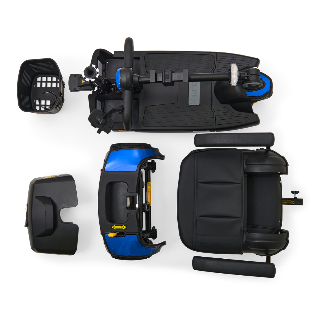 Golden Tech Buzzaround XLS-HD 3-Wheel Portable Scooter with Suspension - Blue variant disassembled