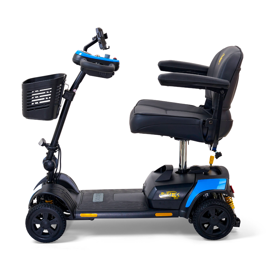 Golden Tech Buzzaround XLSHD 4-Wheel Portable Scooter with Suspension - Coastal Blue left