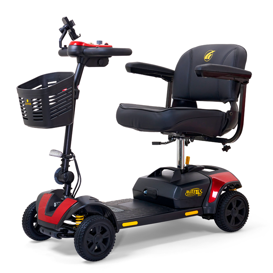 Golden Tech Buzzaround XLSHD 4-Wheel Portable Scooter with Suspension - Red left