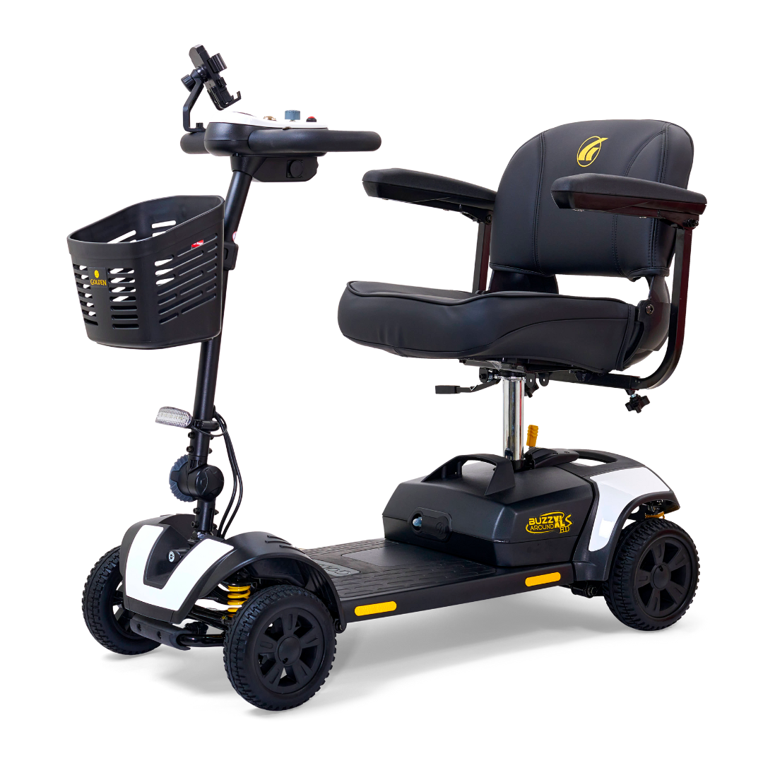 Golden Tech Buzzaround XLSHD 4-Wheel Portable Scooter with Suspension - White left