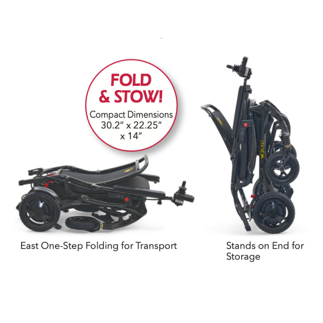 Golden Tech Cricket Carbon Fiber Foldable Travel Power Wheelchair - Fold and Stow feature