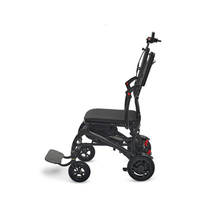 Golden Tech Cricket Carbon Fiber Foldable Travel Power Wheelchair - left with armrests raised