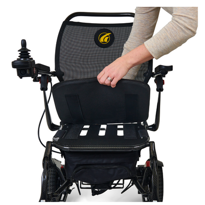 Golden Tech Cricket Carbon Fiber Foldable Travel Power Wheelchair - removable seat cushion