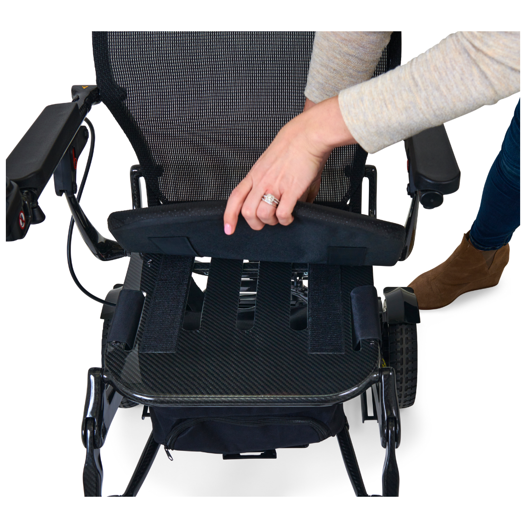 Golden Tech Cricket Carbon Fiber Foldable Travel Power Wheelchair - removable seat cushion