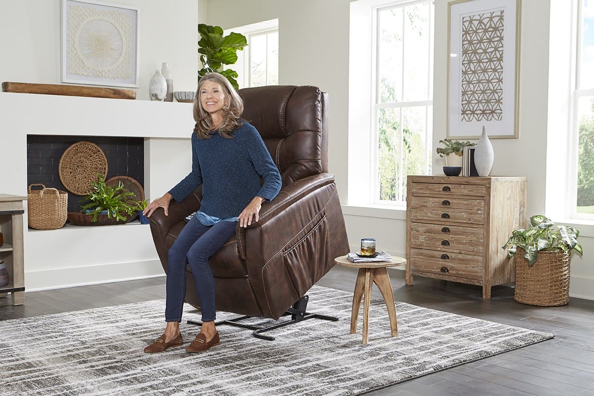 Golden Tech DeLuna™ Series Dione Luxury Power Lift Recliners - in lifted position with user