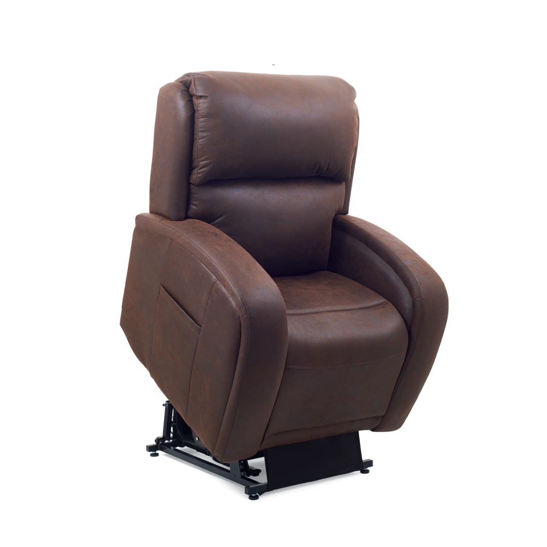 Golden Tech EZ Sleeper Assisted Lift Recliner with Twilight & Power Lumbar - Coffee Bean in lifted position