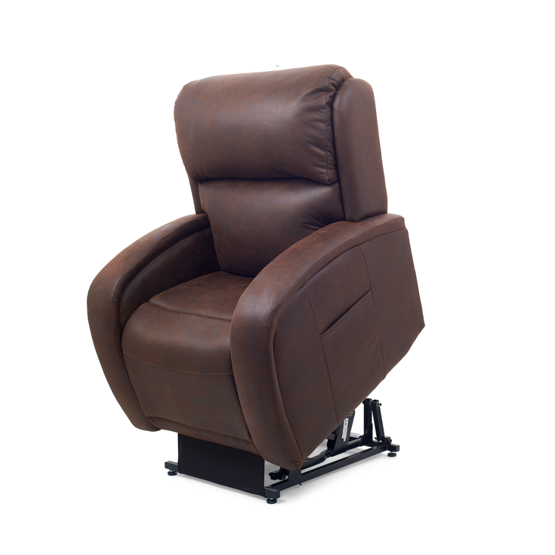 Golden Tech EZ Sleeper Assisted Lift Recliner with Twilight & Power Lumbar - Coffee Bean in lifted position