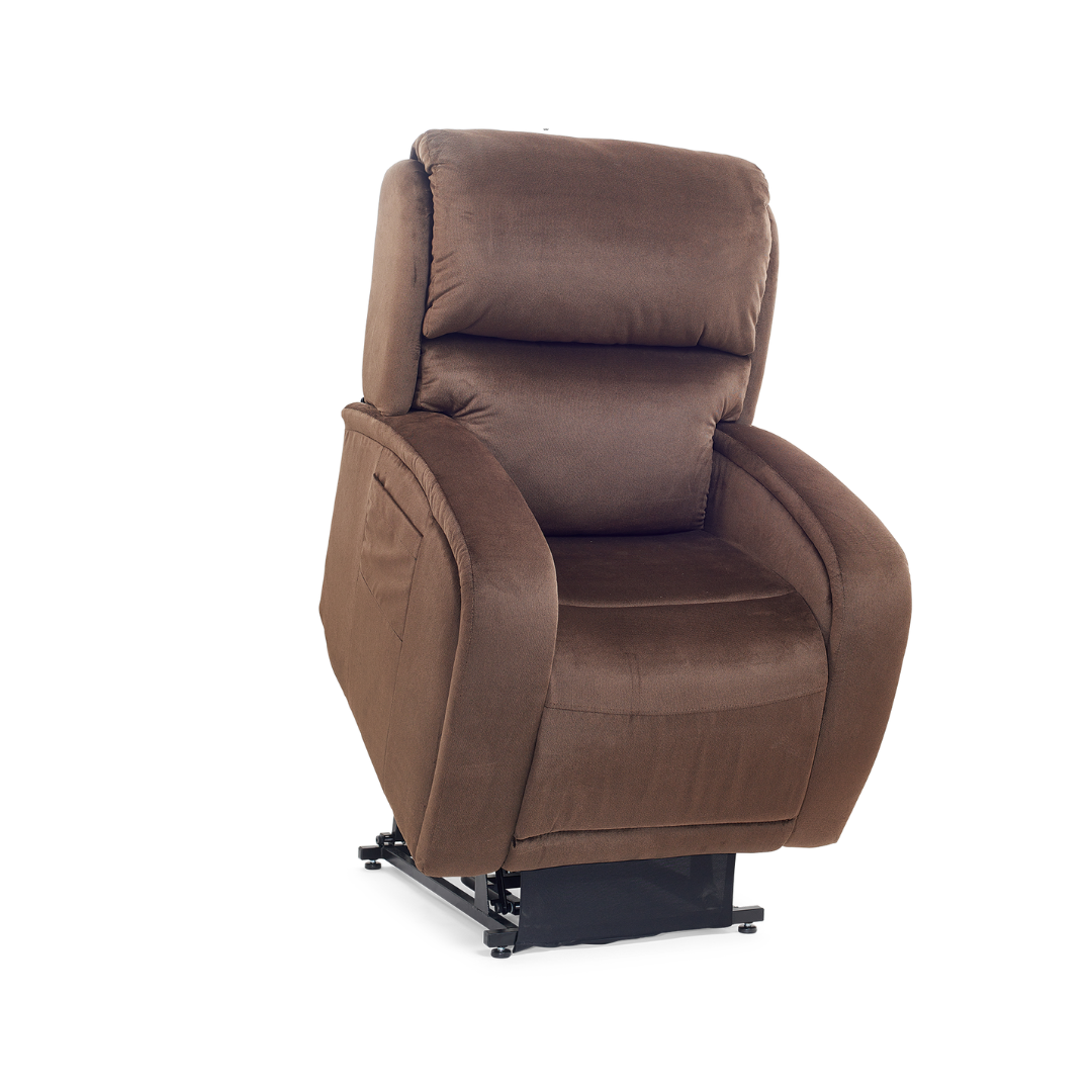 Golden Tech EZ Sleeper Assisted Lift Recliner with Twilight & Power Lumbar - Hazelnut in lifted position