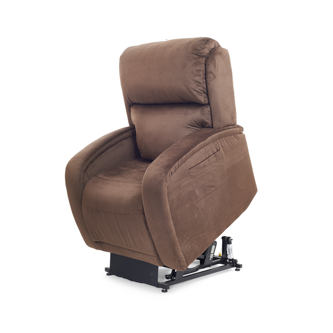 Golden Tech EZ Sleeper Assisted Lift Recliner with Twilight & Power Lumbar -  Hazelnut in lifted position