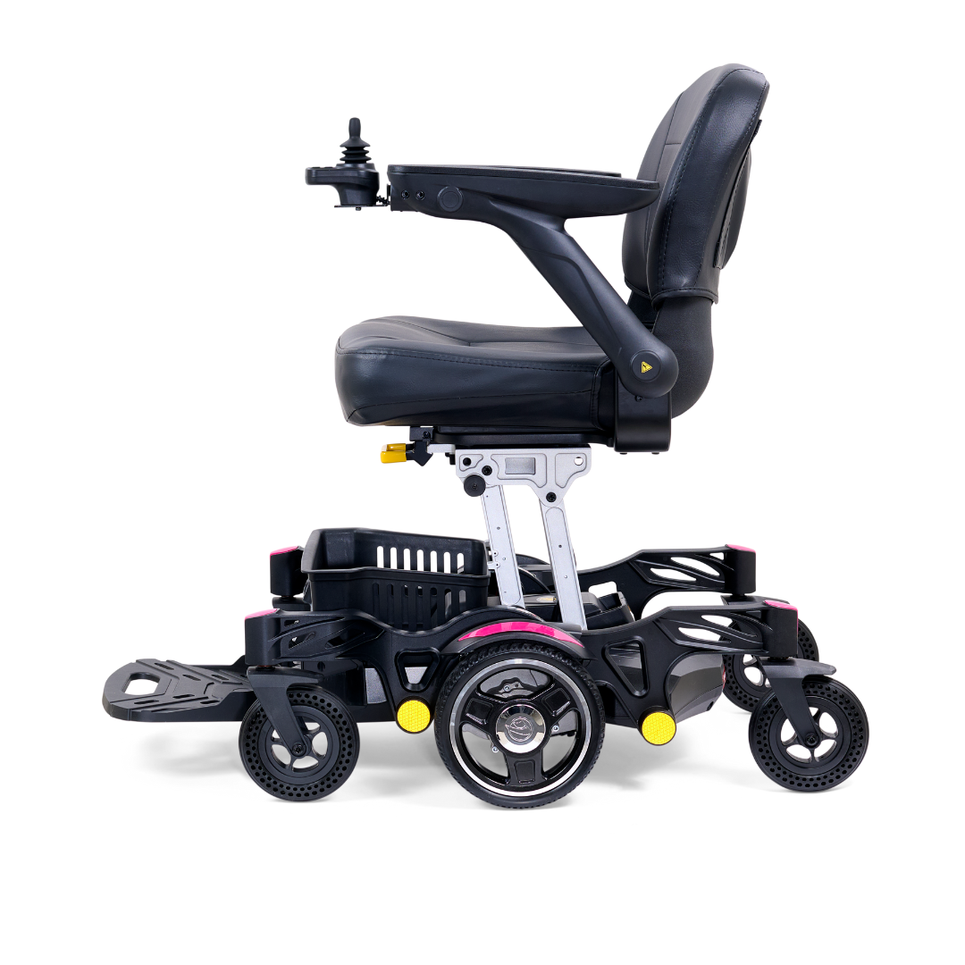 Golden Tech GP130  FAA Approved Buzzaround CarryOn Portable Power Wheelchair - Orchid Pink left