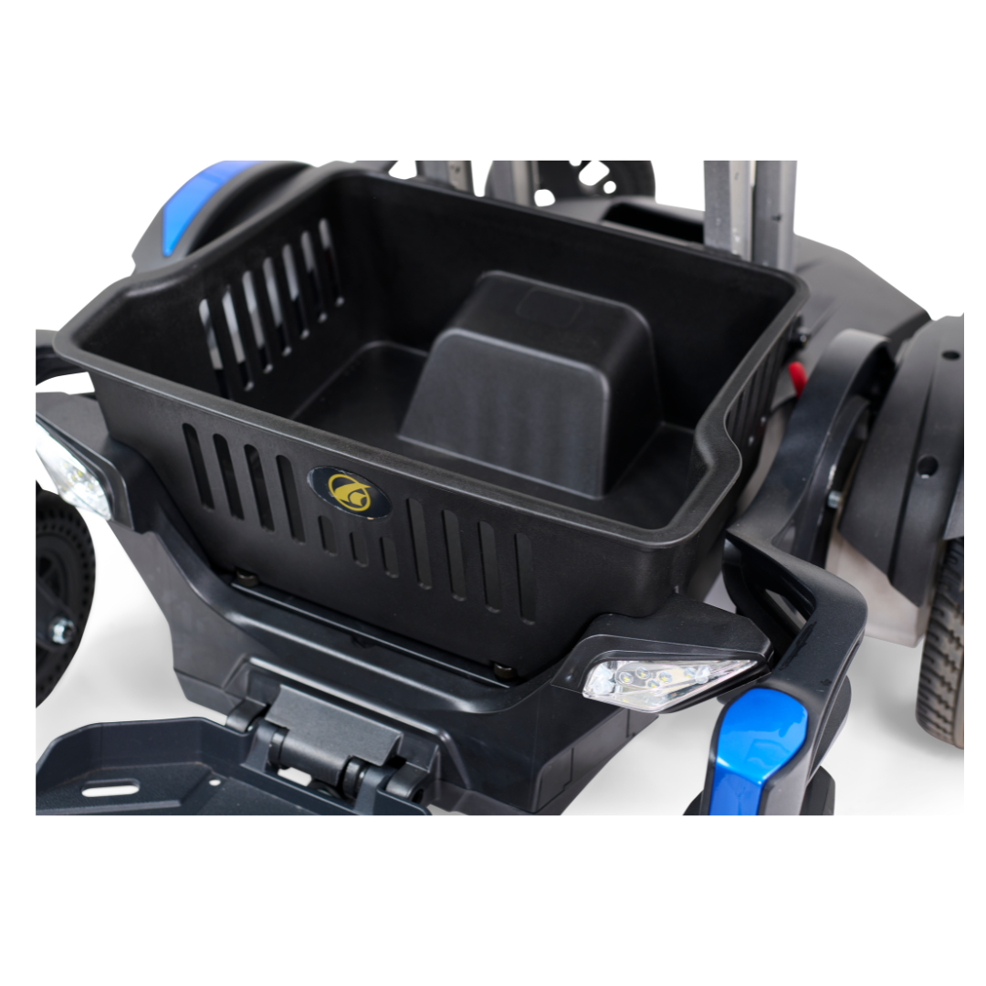Golden Tech GP130  FAA Approved Buzzaround CarryOn Portable Power Wheelchair - storage basket on base