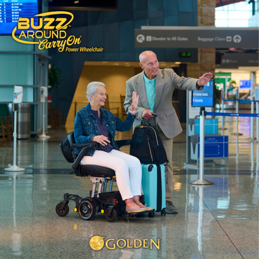 Golden Tech GP130  FAA Approved Buzzaround CarryOn Portable Power Wheelchair - user operating inside the airport