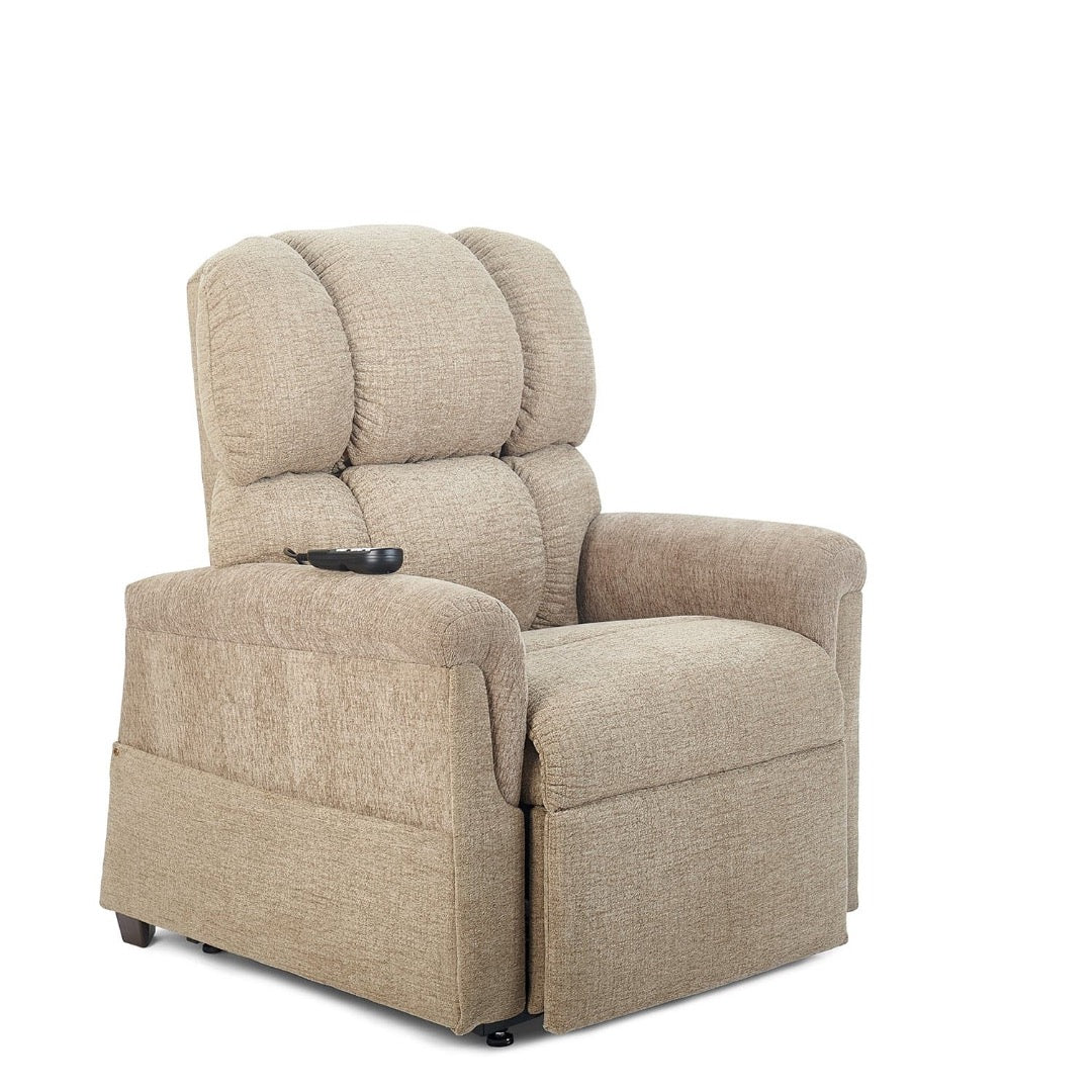 Golden Tech PR531 Comforter Power Lift Recliners - Small & Medium - Sandstorm in seated position facing front right