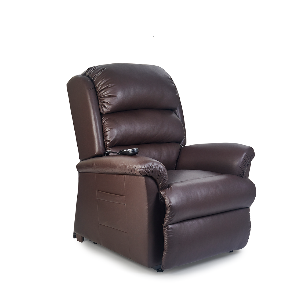 Golden Tech PR766 Relaxer MaxiComfort® Ultimate Recliner with Assisted Lift - Large - Coffee Bean in seated position
