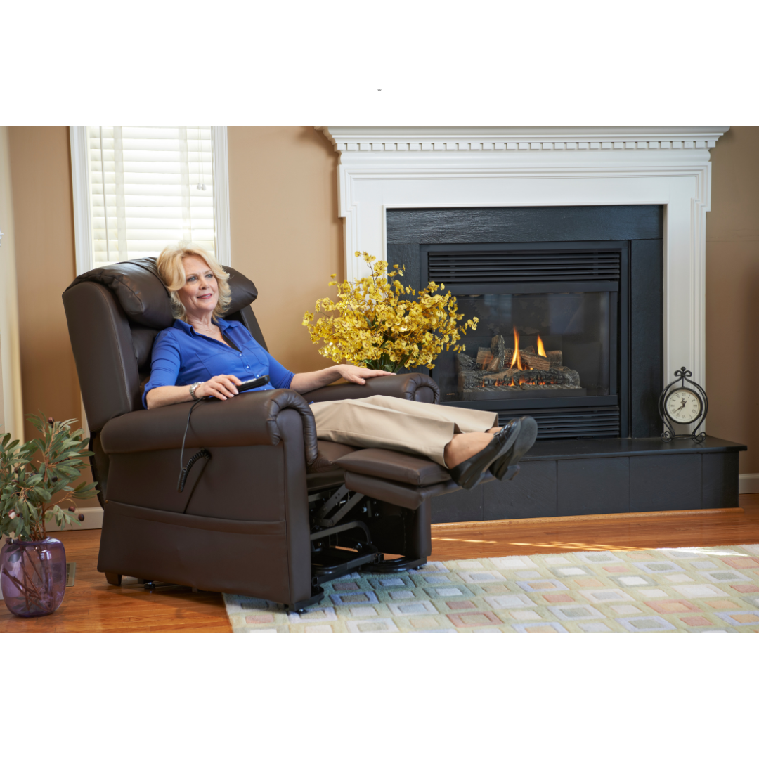 Golden Tech PR766 Relaxer MaxiComfort® Ultimate Recliner with Assisted Lift - Large - in lifted state with user