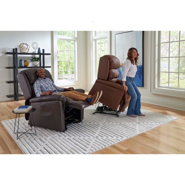 Golden Tech PR766 Relaxer MaxiComfort® Ultimate Recliner with Assisted Lift - Small - with users in seated and raised positions
