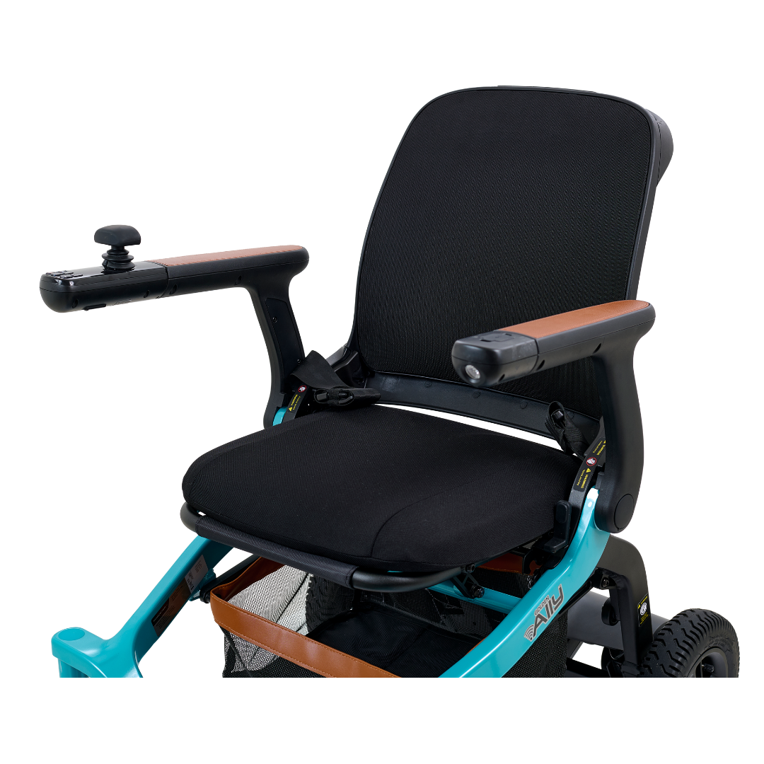Golden Technologies Ally Lightweight Folding Electric Smart Chair - Teal front left up close