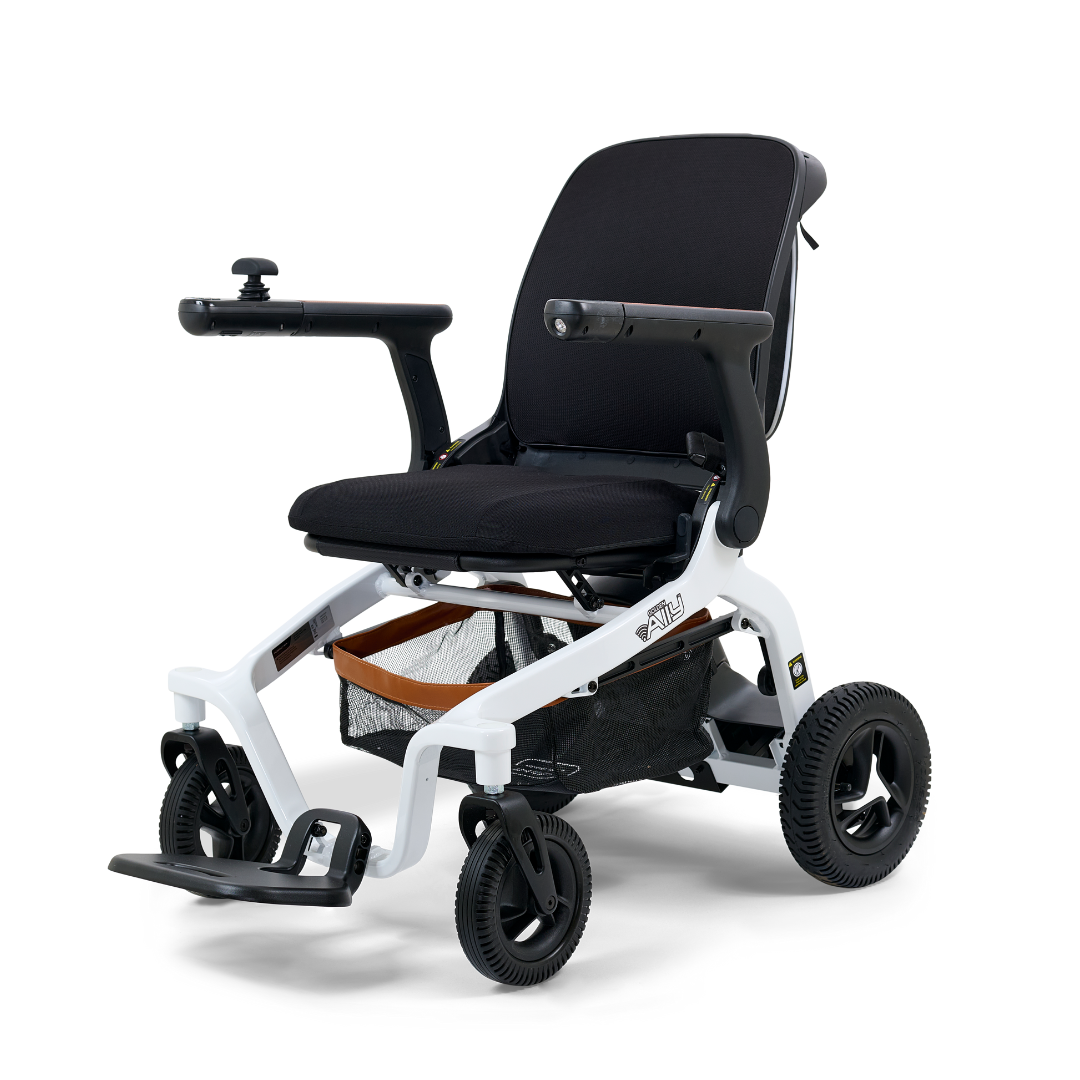 Golden Technologies Ally Lightweight Folding Electric Smart Chair - White front left