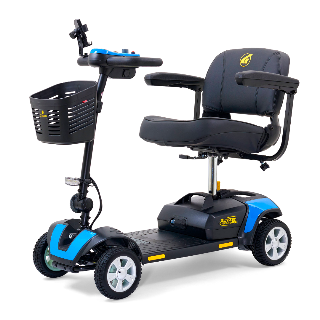 Golden Technologies Buzzaround XL 4-Wheel Long Range Mobility Scooter - Blue left