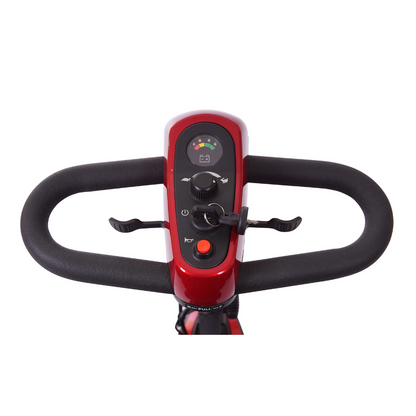 Golden Technologies Buzzaround XL 4-Wheel Long Range Mobility Scooter - Red steering