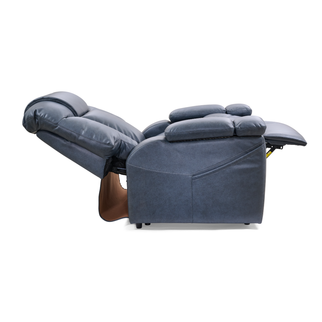 Golden Technologies PR442 Rhea Assisted Lift Chair with Heat Wave Technology - Lagoon in reclined state 