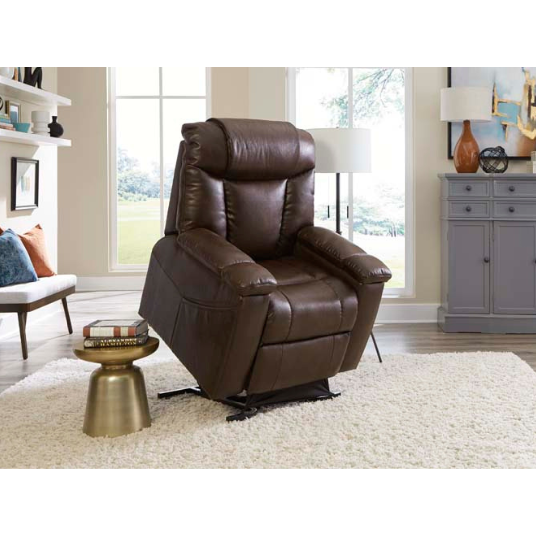 Golden Technologies PR442 Rhea Assisted Lift Chair with Heat Wave Technology - Maple in lifted position