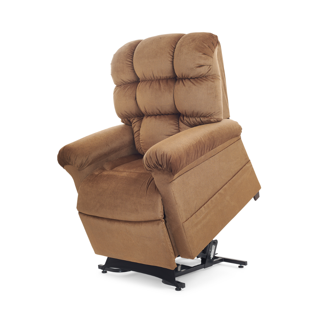 Golden Technologies PR510 MaxiComfort Cloud Series Extra Wide Assisted Lift Chair Recliner - Camel in raised position