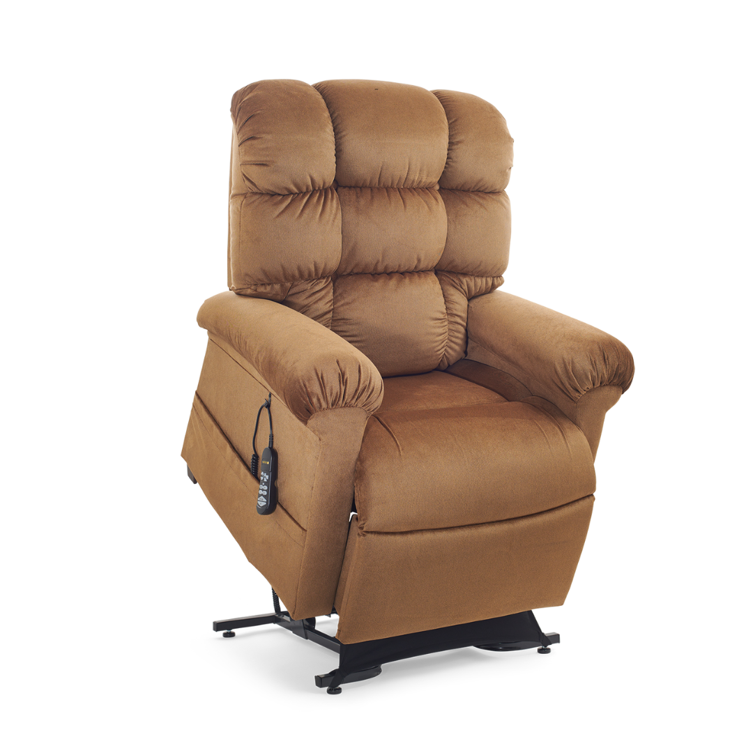 Golden Technologies PR510 MaxiComfort Cloud Series Extra Wide Assisted Lift Chair Recliner - Camel in raised position