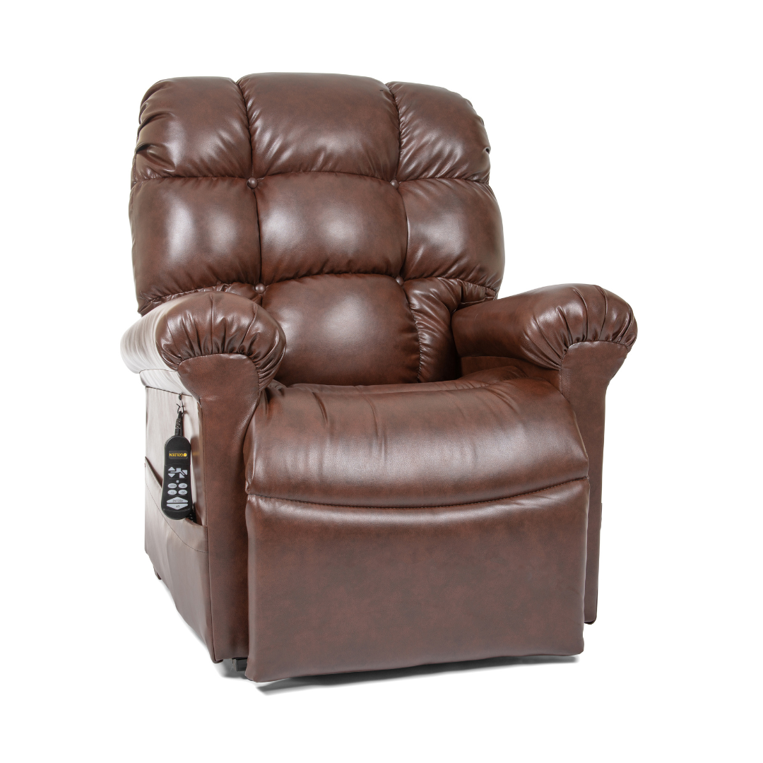 Golden Technologies PR510 MaxiComfort Cloud Series Extra Wide Assisted Lift Chair Recliner - Chestnut in seated position