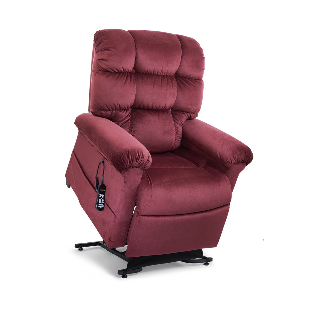 Golden Technologies PR510 MaxiComfort Cloud Series Extra Wide Assisted Lift Chair Recliner - Shiraz in raised position