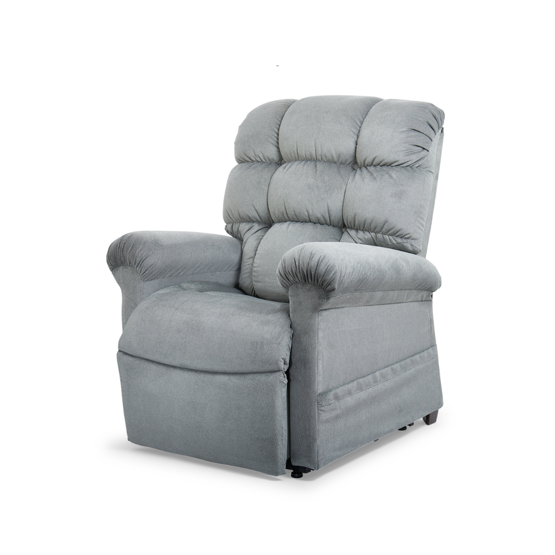 Golden Technologies PR510 MaxiComfort Cloud Series Extra Wide Assisted Lift Chair Recliner - Sterling in seated position facing left