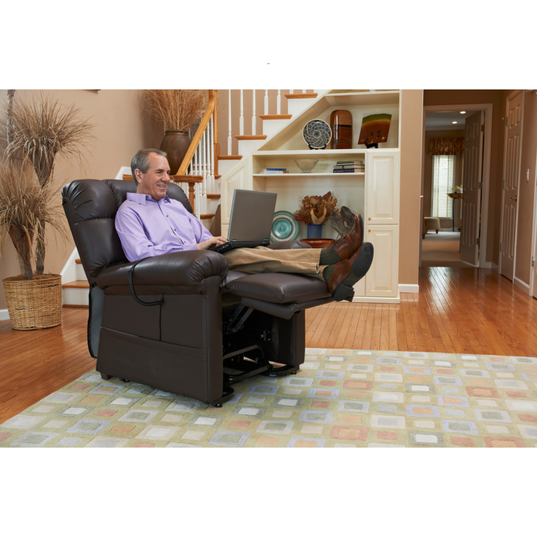 Golden Technologies PR510 MaxiComfort Cloud Series Extra Wide Assisted Lift Chair Recliner - with user's legs raised