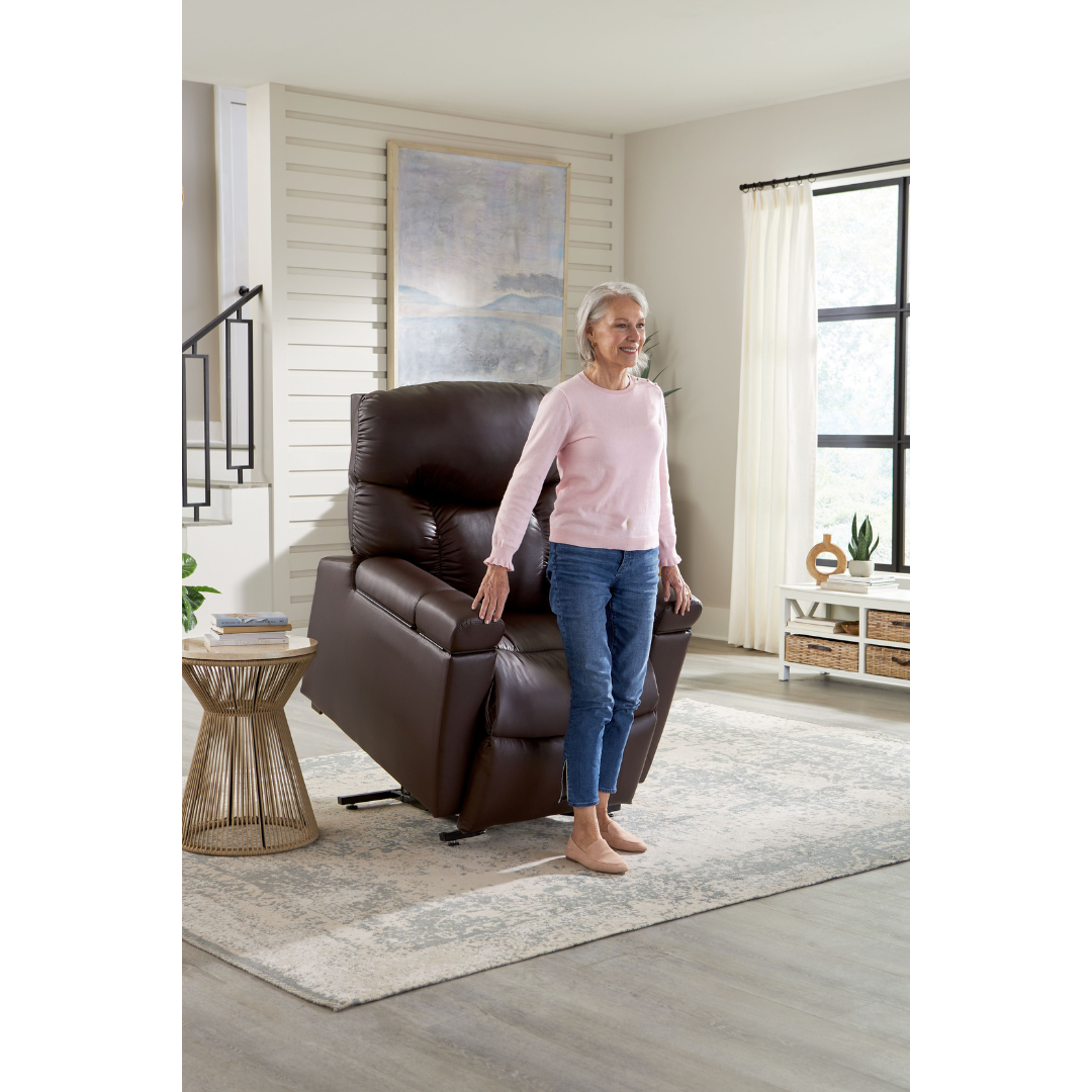 Golden Technologies PR511 MaxiComfort Cloud+ Assisted Lift Recliner - Small - in lifted state with user