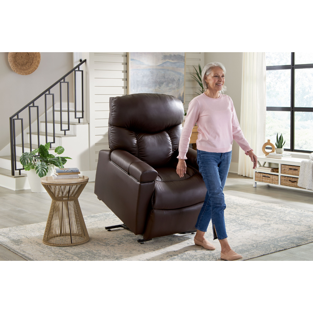 Golden Technologies PR511 MaxiComfort Cloud+ Assisted Lift Recliner - Small - in lifted state with user in front